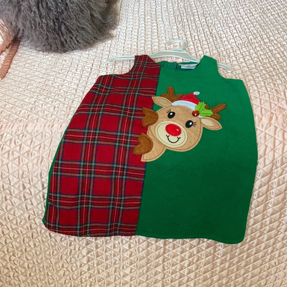Green corduroy/red tartan-flannel dress size 3T
